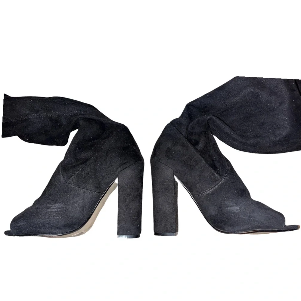 STEVE MADDEN Peep Toe Thigh High Black Pull On Boots Size 7